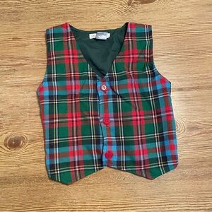 Vintage Carriage Boutique Plaid Vest with Red and Green Pattern